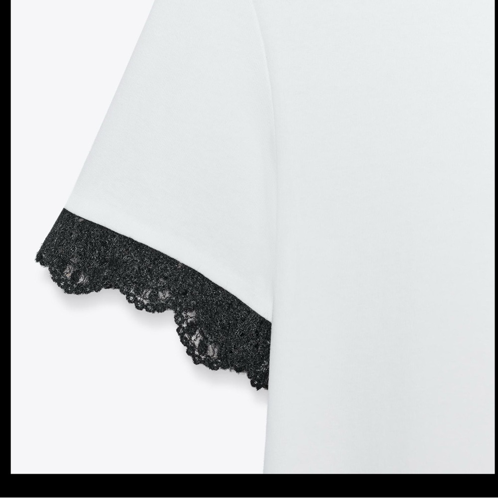 Zara White Tee with Black Lace Trim